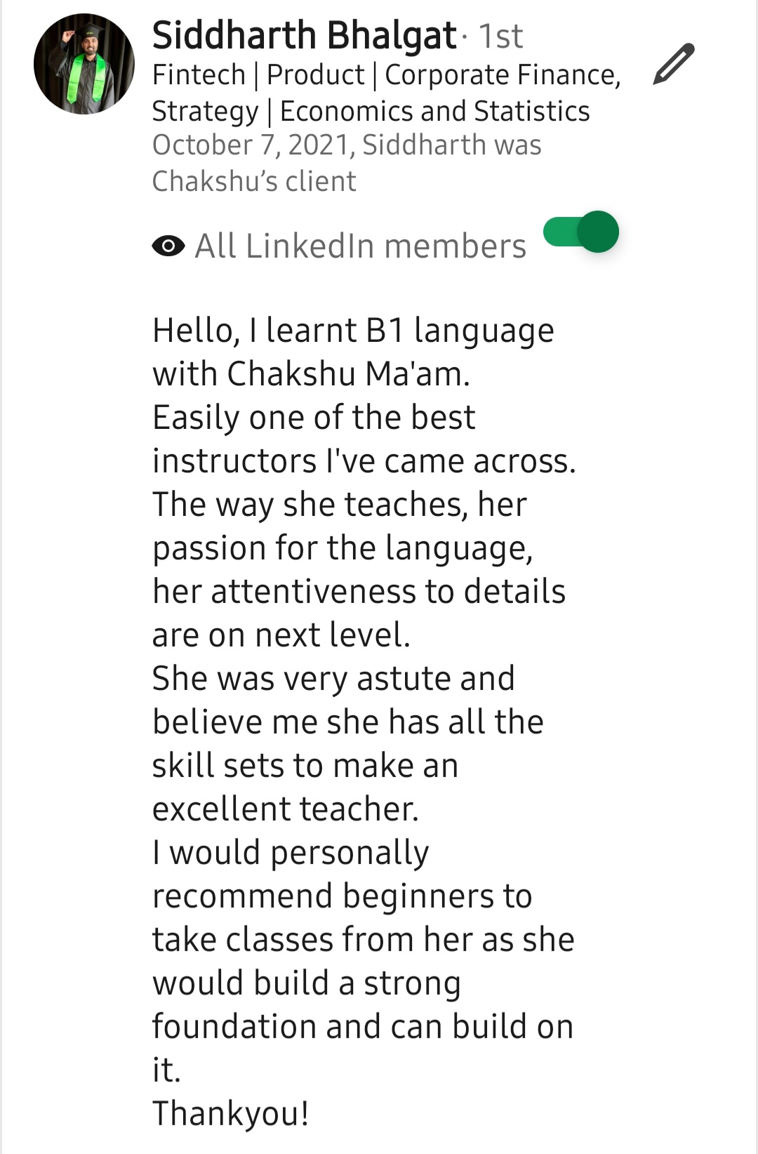 LinkedIn recommendation 37