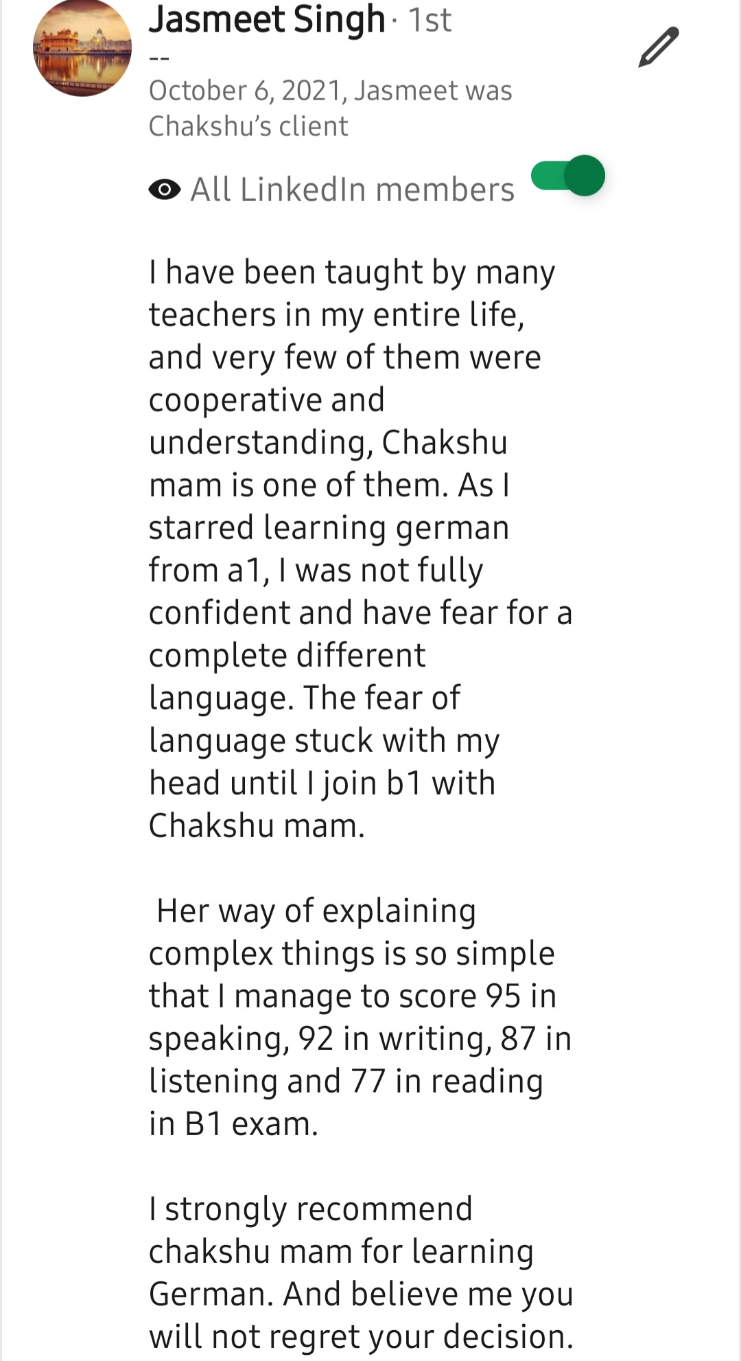 LinkedIn recommendation 38