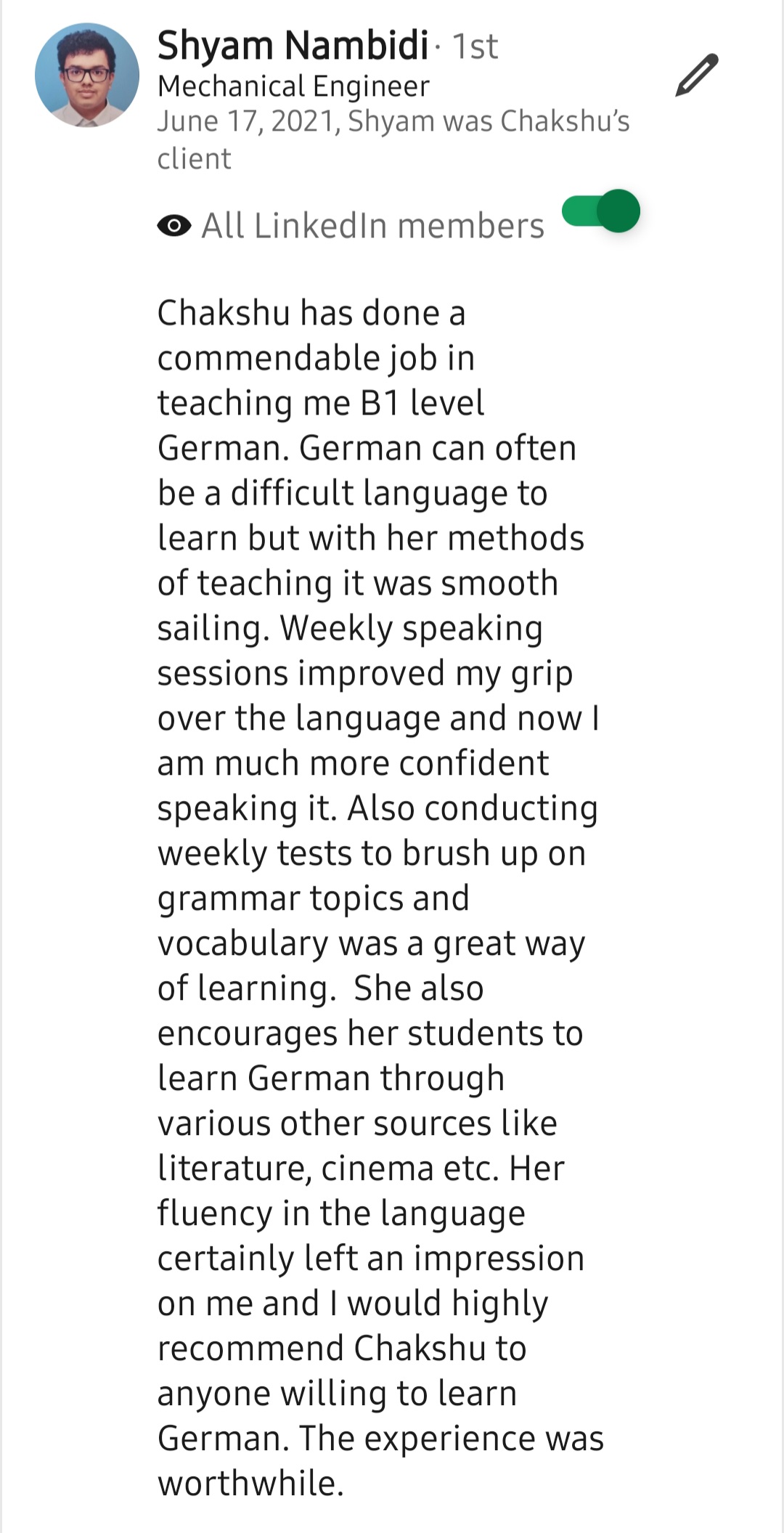 LinkedIn recommendation 42